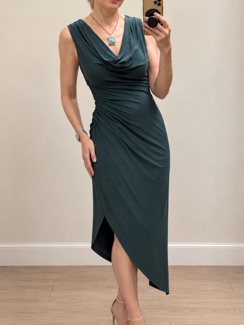 New Premier Amour Emerald Green Draped Stretch Cocktail Dress Size 8 Fully Lined